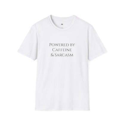 Powered by caffeine and sarcasm, Coffee Lover Unisex T-Shirt, Funny Coffee Tee, Cute Gift for Baristas, Coffee Obsessed Apparel, Casual Everyday Wear