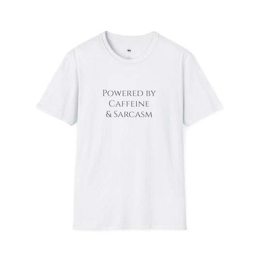 Powered by caffeine and sarcasm, Coffee Lover Unisex T-Shirt, Funny Coffee Tee, Cute Gift for Baristas, Coffee Obsessed Apparel, Casual Everyday Wear