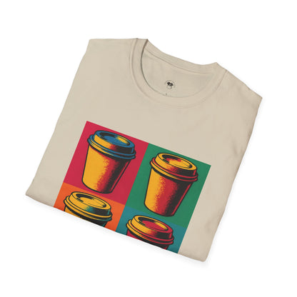Warhol pop art to go coffee cup, Coffee Lover Unisex T-Shirt, Funny Coffee Tee, Cute Gift for Baristas, Coffee Obsessed Apparel, Casual Everyday Wear
