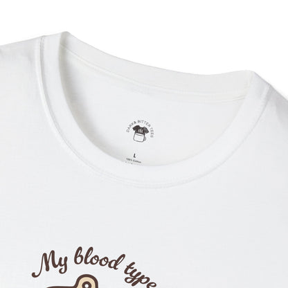 My blood type is coffee, Coffee Lover Unisex T-Shirt, Funny Coffee Tee, Cute Gift for Baristas, Coffee Obsessed Apparel, Casual Everyday Wear