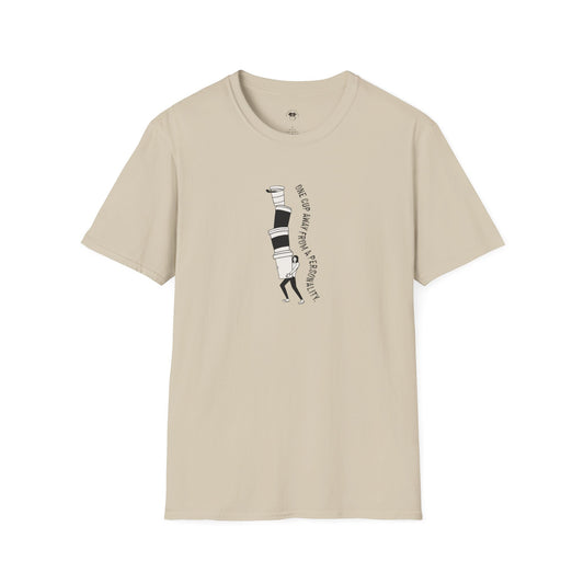 One cup away from a personality, Coffee Lover Unisex T-Shirt, Funny Coffee Tee, Cute Gift for Baristas, Coffee Obsessed Apparel, Casual Everyday Wear