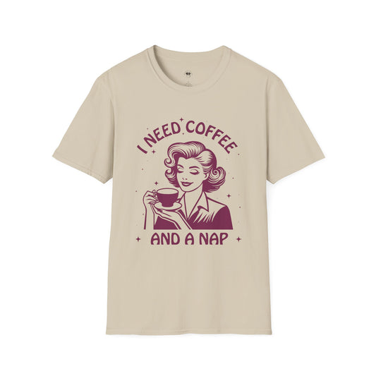 I need coffee and a nap, Coffee Lover Unisex T-Shirt, Funny Coffee Tee, Cute Gift for Baristas, Coffee Obsessed Apparel, Casual Everyday Wear