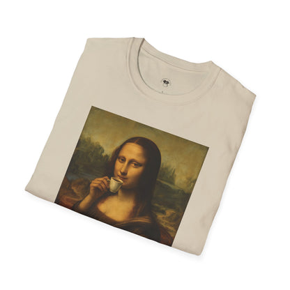 Mona Lisa, Coffee Lover Unisex T-Shirt, Funny Coffee Tee, Cute Gift for Baristas, Coffee Obsessed Apparel, Casual Everyday Wear