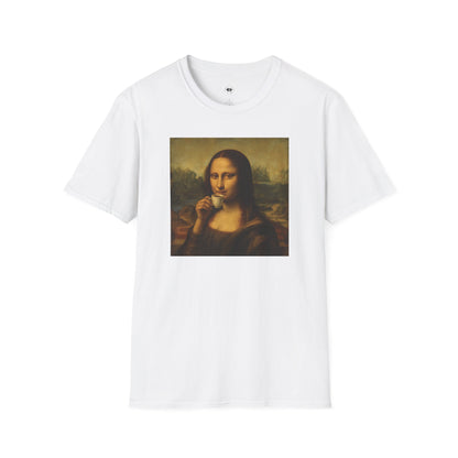 Mona Lisa, Coffee Lover Unisex T-Shirt, Funny Coffee Tee, Cute Gift for Baristas, Coffee Obsessed Apparel, Casual Everyday Wear