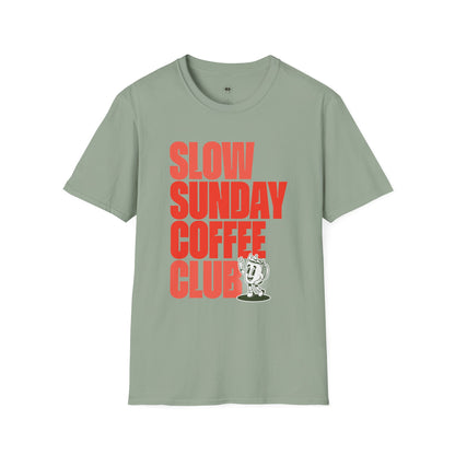 Slow Sunday coffee club, Coffee Lover Unisex T-Shirt, Funny Coffee Tee, Cute Gift for Baristas, Coffee Obsessed Apparel, Casual Everyday Wear
