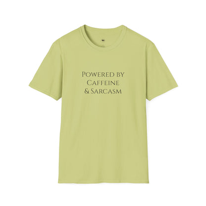 Powered by caffeine and sarcasm, Coffee Lover Unisex T-Shirt, Funny Coffee Tee, Cute Gift for Baristas, Coffee Obsessed Apparel, Casual Everyday Wear