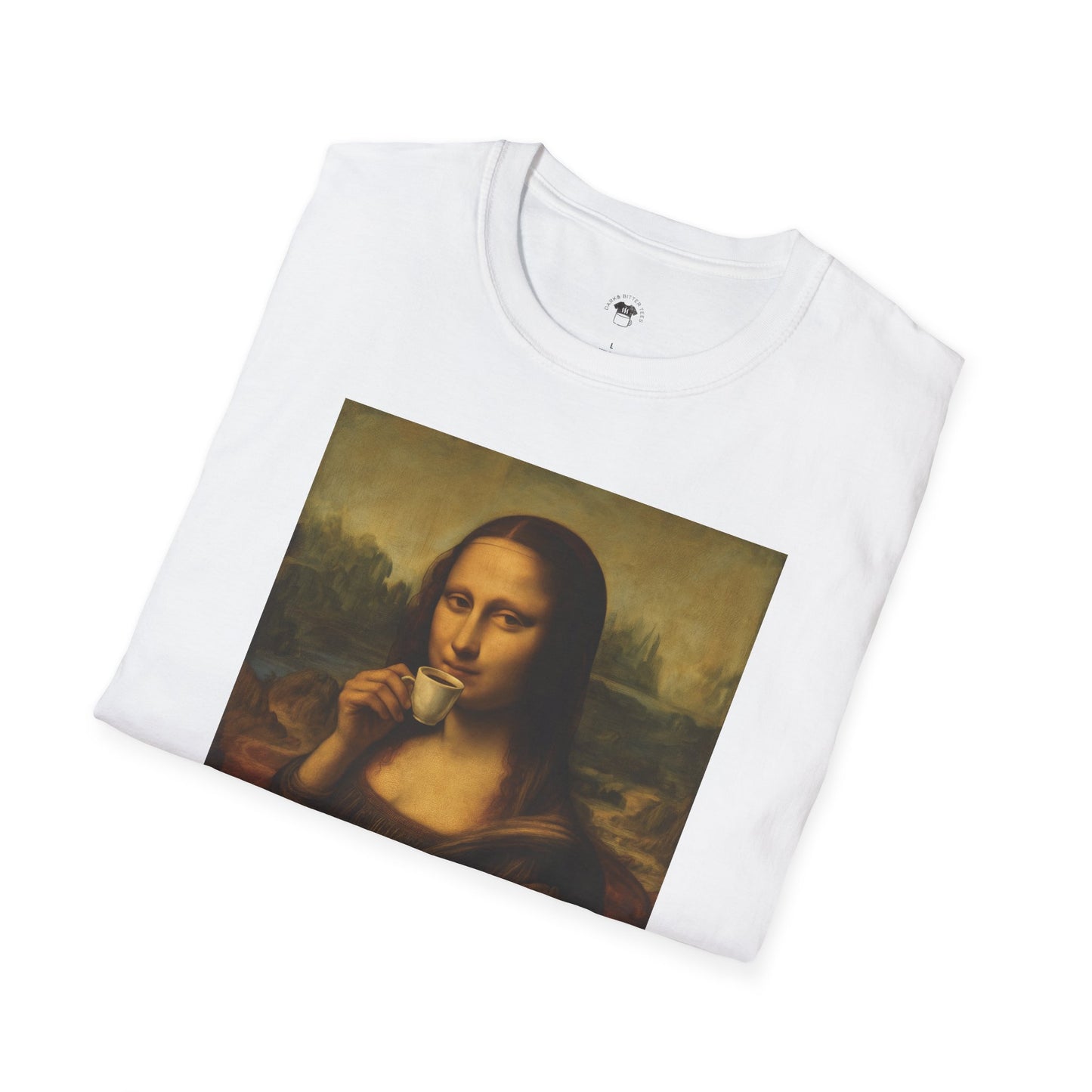 Mona Lisa, Coffee Lover Unisex T-Shirt, Funny Coffee Tee, Cute Gift for Baristas, Coffee Obsessed Apparel, Casual Everyday Wear