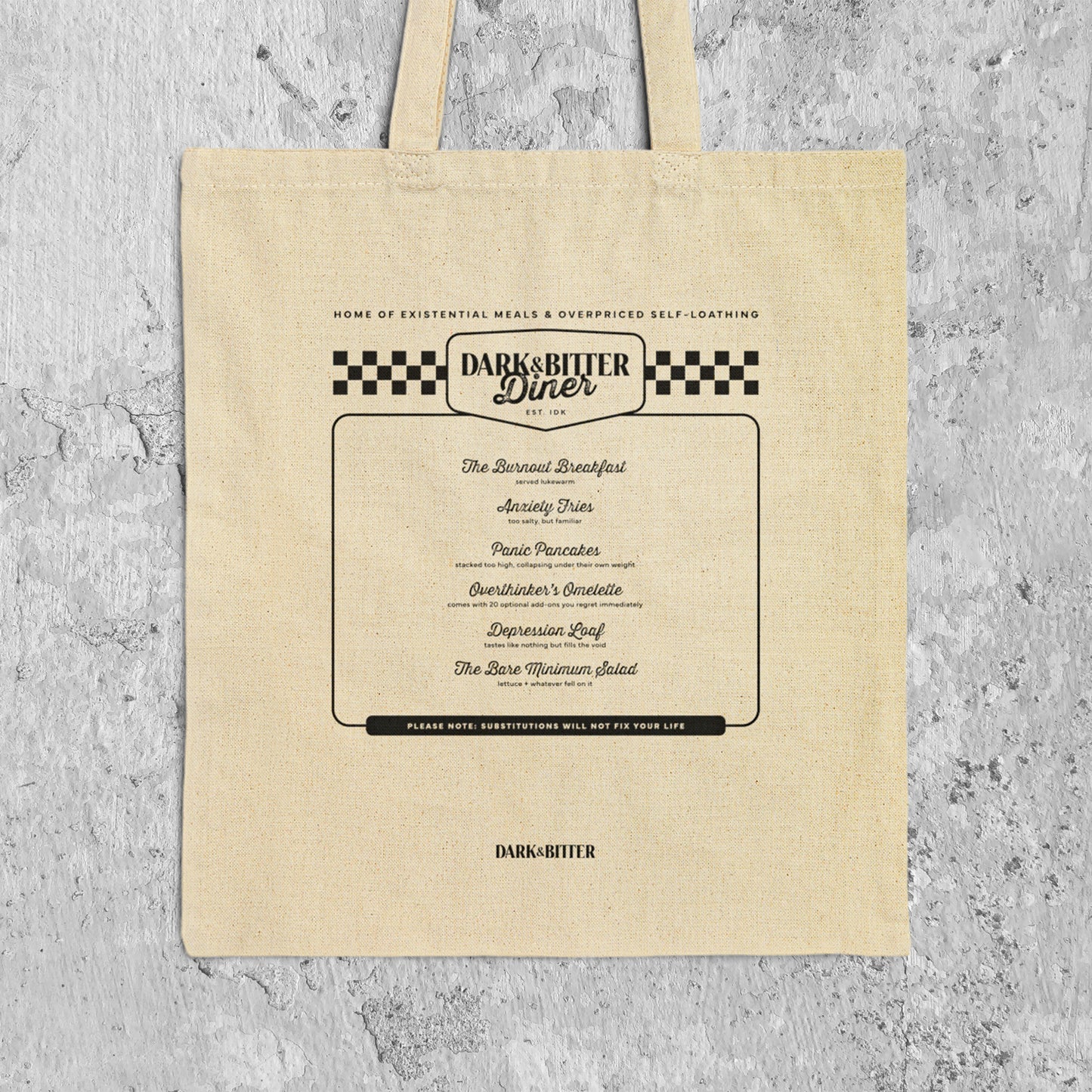 Dark & Bitter Diner Menu Tote bag